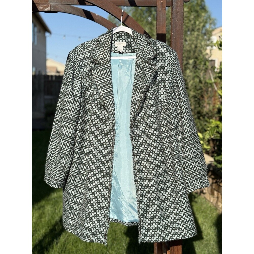 Worthington Woman Brown & Turquoise Open Fringe Coat Pockets Lined Size 22W